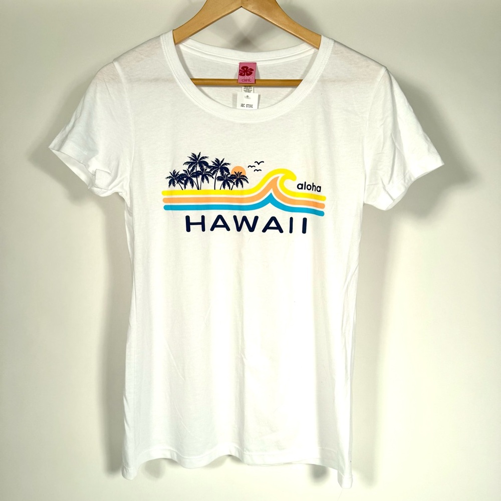 Island Girl® Hawaii Retro 70s 80s Graphic Surfline Fit White Island Core T-Shirt